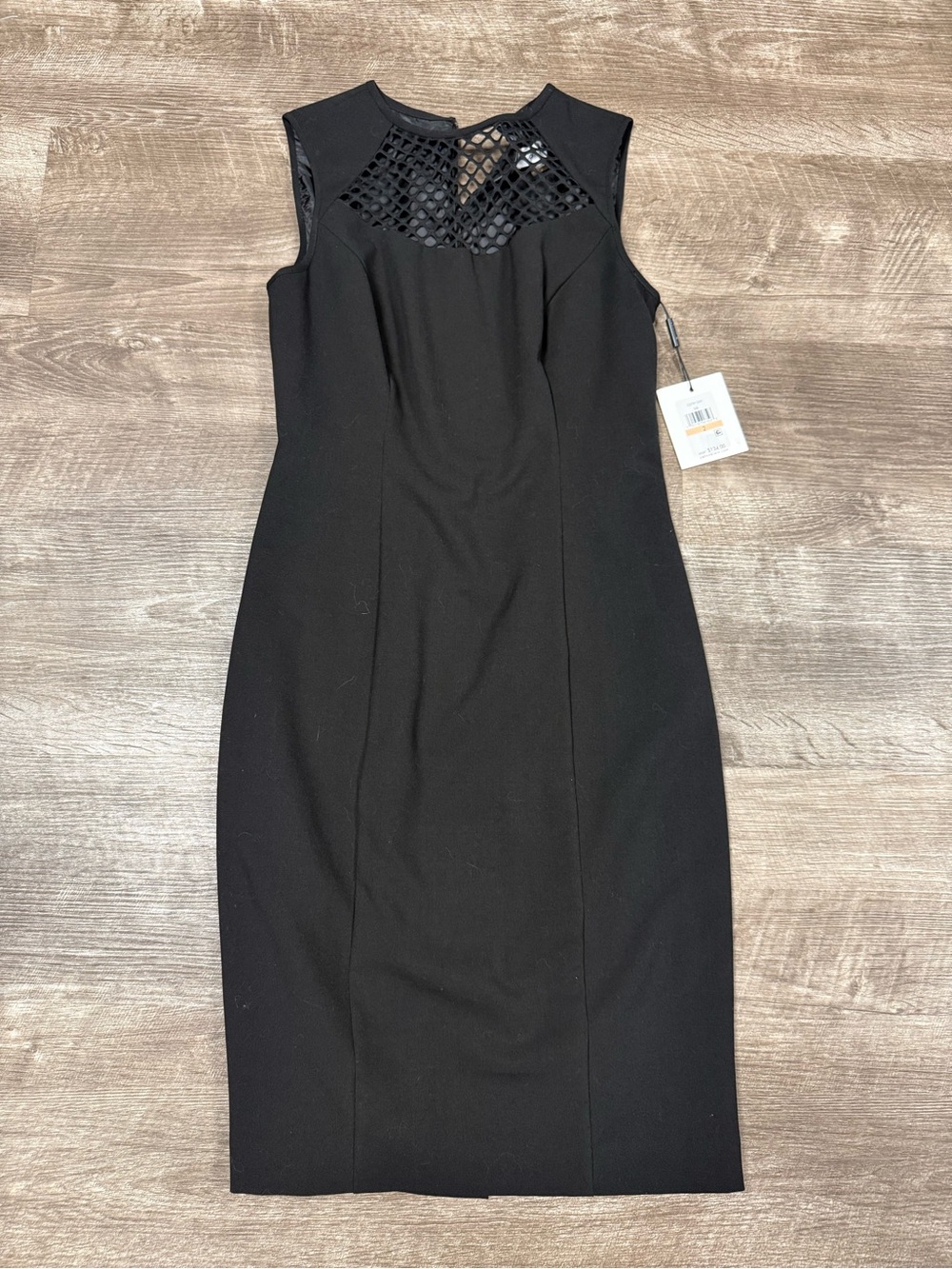 Calvin Klein Black Sleeveless Midi Dress with Lattice Yoke